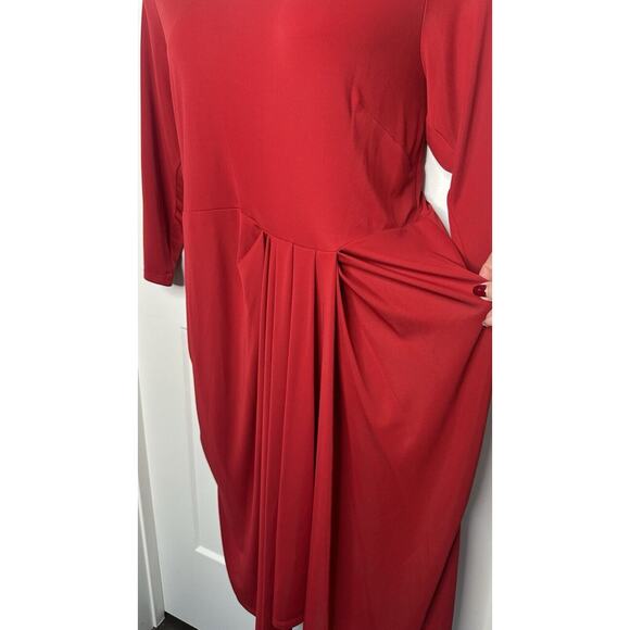 Ann Scholz Red Jersey Dress Draped Woman Sleeves ~sz‎ US 18 - Picture 6 of 6